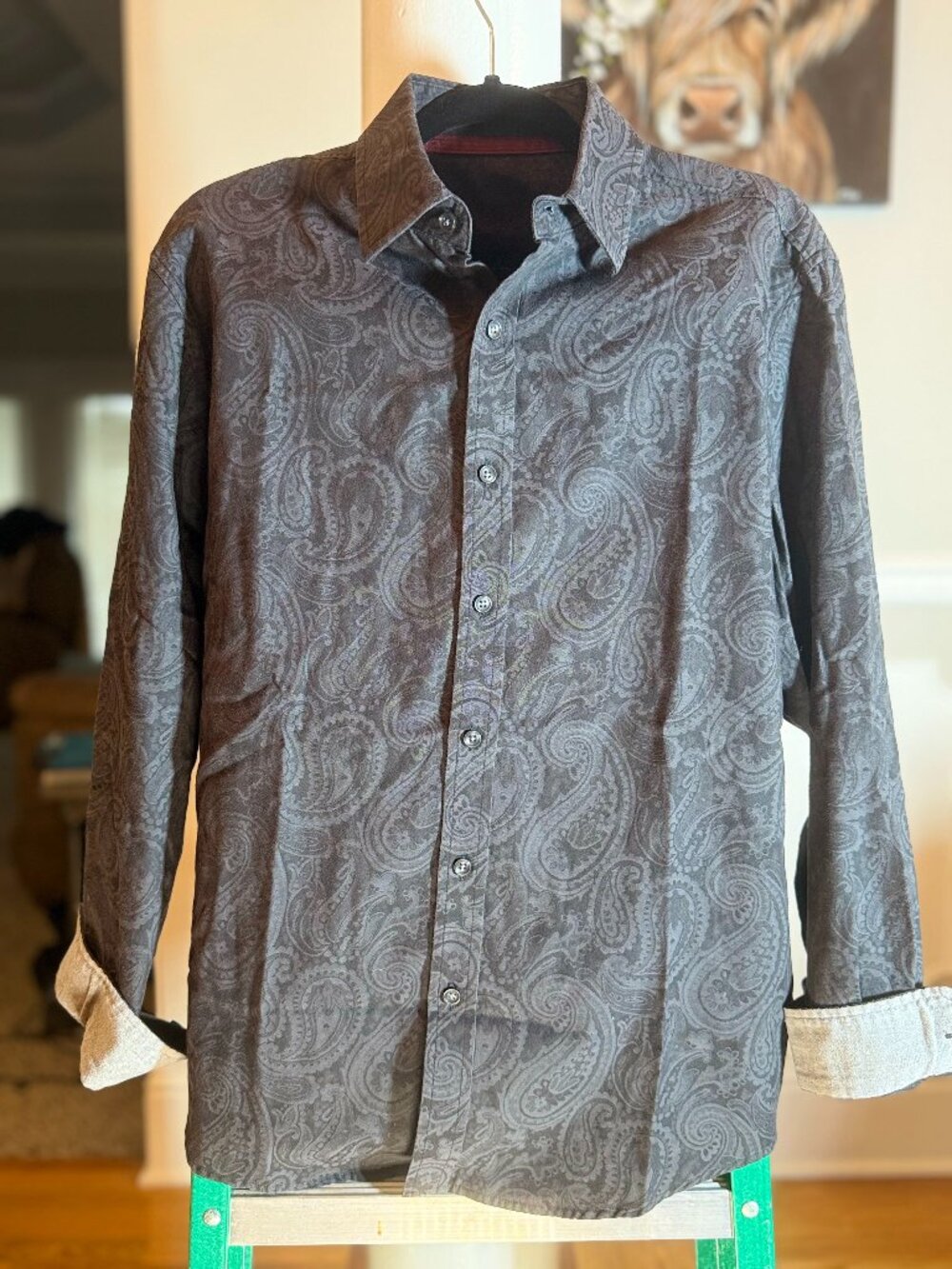 Tasso Elba Black Paisley LS Button Down Dress Shirt Men's L 16-16 1/2" Neck